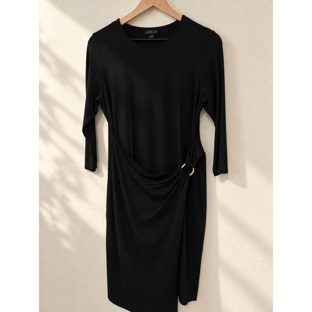 J. Jill Wearever Black O-Ring Faux Wrap Draped Dress Minimalist Modern Small